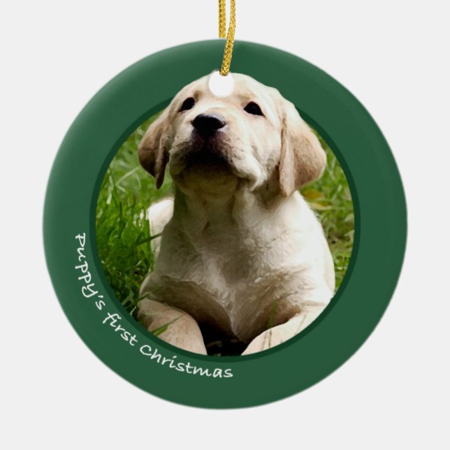 Puppy's First Christmas (Labrador Retriever) Ceramic Ornament (Front)