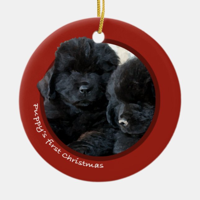 Puppy's First Christmas (Newfoundland) Ceramic Ornament (Front)