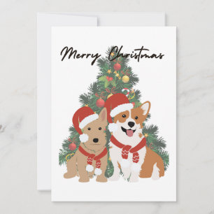 Pups de Noël - Corgi et Terrier - Carte de vacance