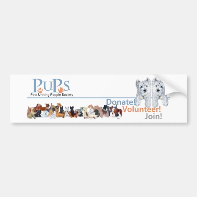 PUPs Logo Merchandise with Westie Pups Bumper Sticker (Front)