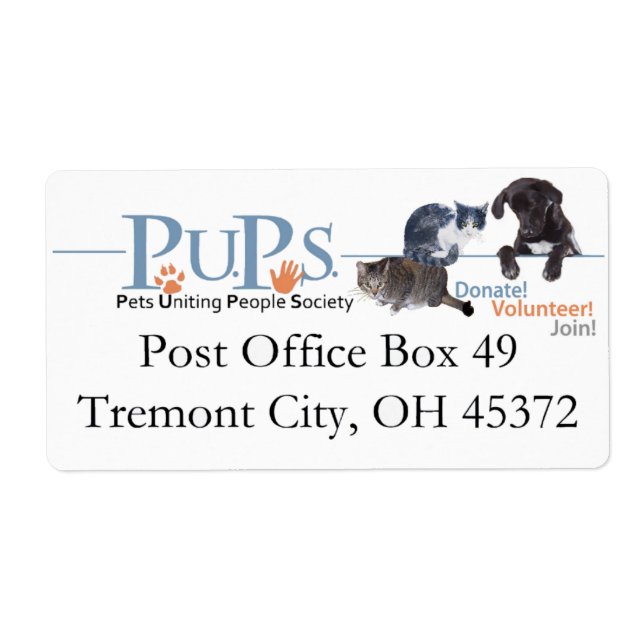PUPs Return Address Labels (Front)