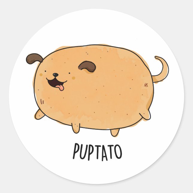 Puptato Funny Puppy Potato Pun  Classic Round Sticker (Front)