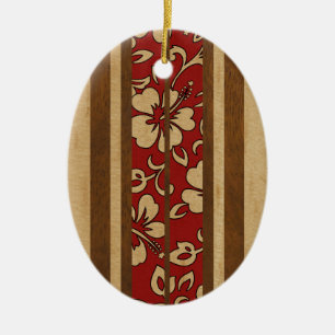 Pupukea Vintage Hawaiian Faux Wood Surfboard Ceramic Ornament