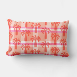 Pupule Hawaiian Vintage Palm Tree Plaid Lumbar Pillow