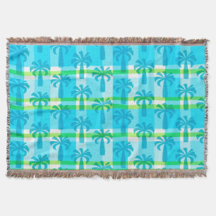 Pupule Hawaiian Vintage Palm Tree Plaid Throw Blanket