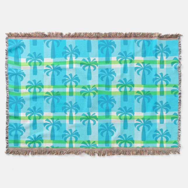 Pupule Hawaiian Vintage Palm Tree Plaid Throw Blanket (Front)