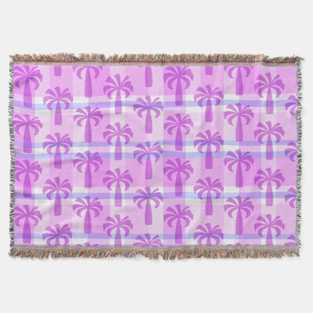 Pupule Hawaiian Vintage Palm Tree Plaid Throw Blanket (Front)