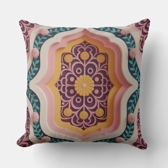 Pura Gate Filigree 3D Batik Motif Throw Pillow (Front)