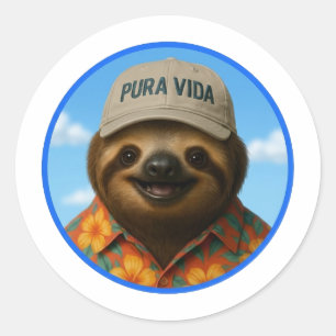 Pura Vida AI Sloth Classic Round Sticker