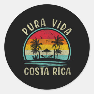 Pura Vida Beach Costa Rica Palm Tree Family Summer Classic Round Sticker
