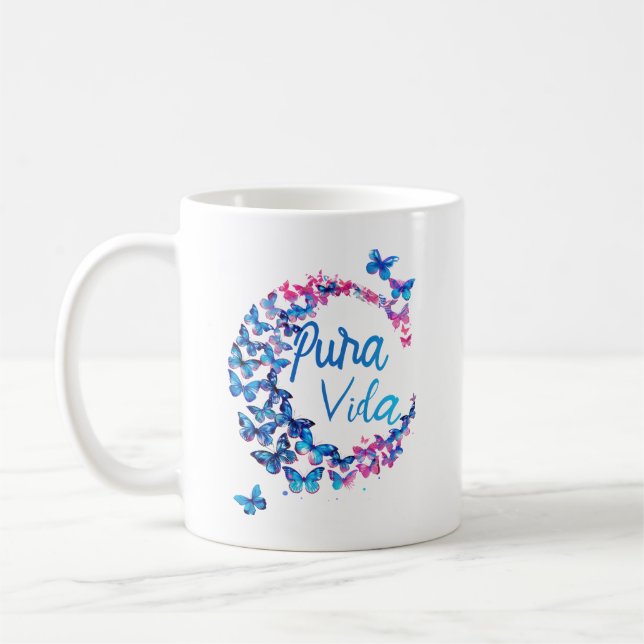 Pura Vida Blue Butterfly Coffee Mug (Gauche)