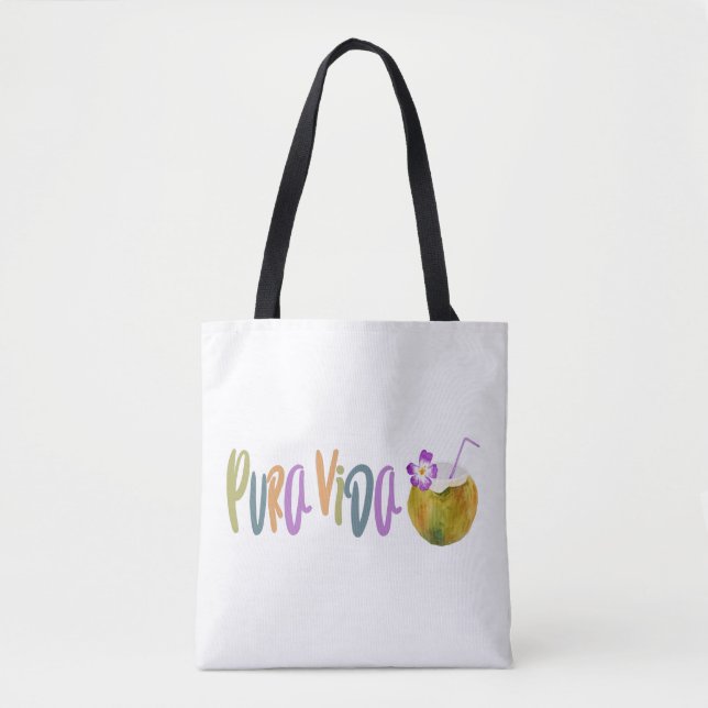 Pura Vida Coconut Costa Rica Beach Tote Bag (Front)