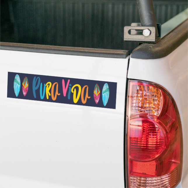 Pura Vida Colourful Surfboard Costa Rica Bumper Sticker (On Truck)