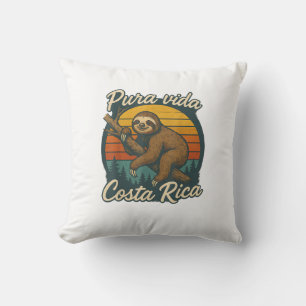 Pura Vida Costa Rica Sloth Sunset T-Shirt Throw Pillow
