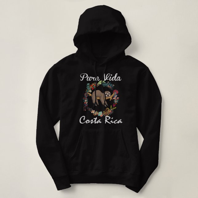 Pura Vida Costa Rica Sloth Surfing Sleepy Summer V Hoodie (Design Front)