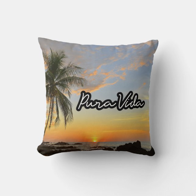 Pura Vida Costa Rica Sunset Beach Throw Pillow (Front)