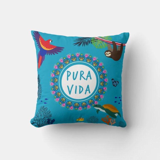 Pura Vida -Costa Rica Wild life Throw Pillow (Front)