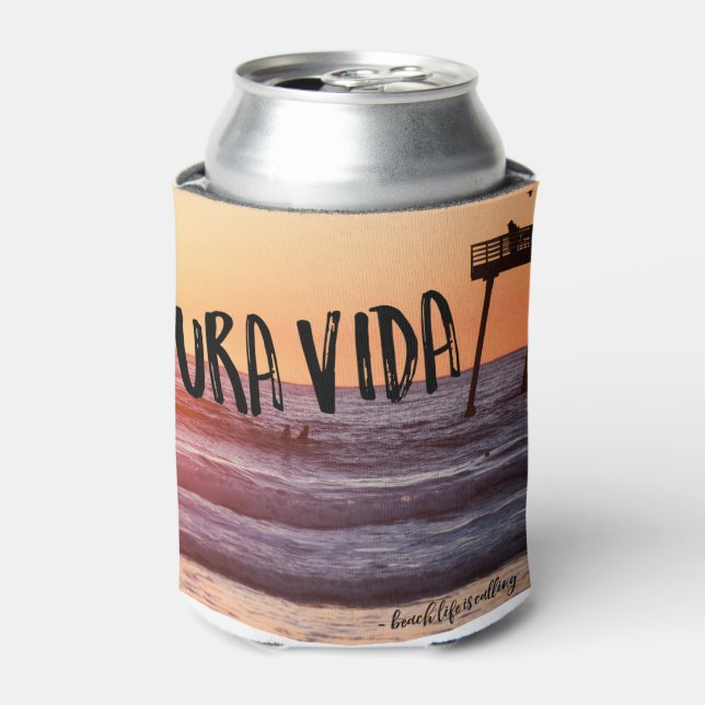 Pura Vida Ocean Beach Sunset Photo Can Cooler (Can Front)