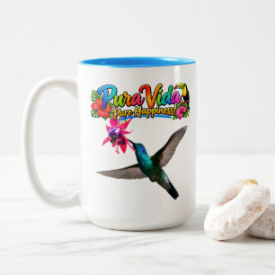 Pura Vida, Pure Happiness with Hummingbird Two-Tone Coffee Mug