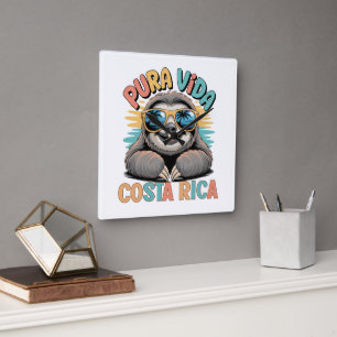 Pura Vida Sloth Lovers Costa Rica Relaxed Square Wall Clock