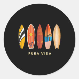 Pura Vida Surfboards Costa Rica Surfing  Classic Round Sticker