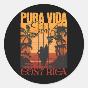 Pura Vide Costa Rica Surfing Classic Round Sticker