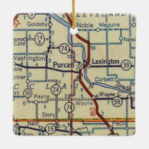 Purcell and Lexington OK Vintage Map Ceramic Ornament