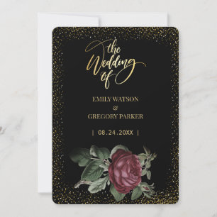 Pure black and gold elegance ,red roses wedding save the date
