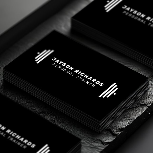 Pure Black Bold Barbell Personal Trainer Simple Business Card (Creator Uploaded)