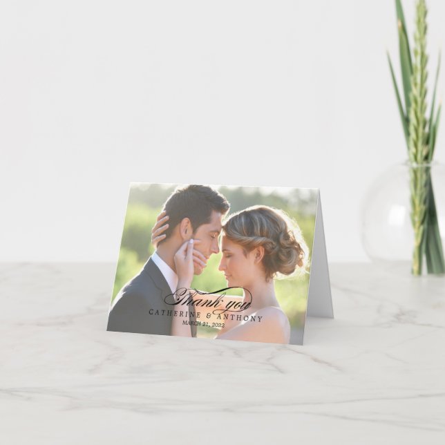 Pure Elegance Wedding Thank You Card - Black (Front)