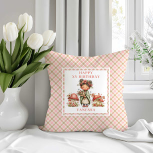 Pure Fairy Blush Floral Birthday Throw Pillow