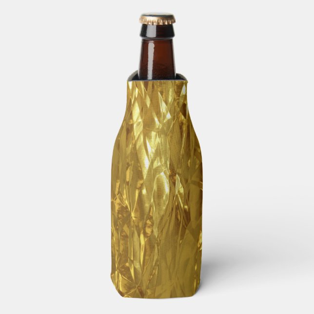 PURE GOLD FOIL Pattern + your text / photo Bottle Cooler (Bottle Front)