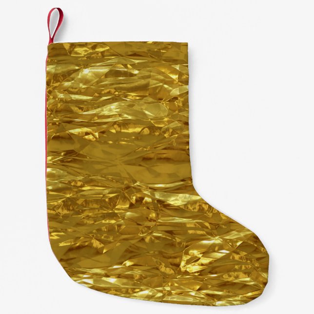 PURE GOLD FOIL Pattern + your text / photo Small Christmas Stocking (Front)