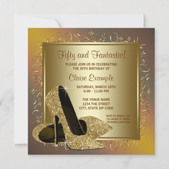 Pure Gold High Heels Womans Birthday Party Invitation (Front)