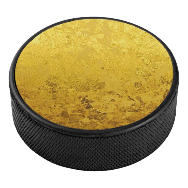 PURE GOLD LEAF Pattern + your text / photo Hockey Puck (3/4)