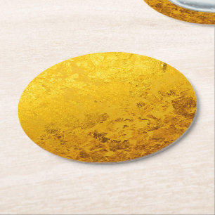PURE GOLD LEAF Pattern + your text / photo Round Paper Coaster