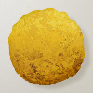 PURE GOLD LEAF Pattern + your text / photo Round Pillow
