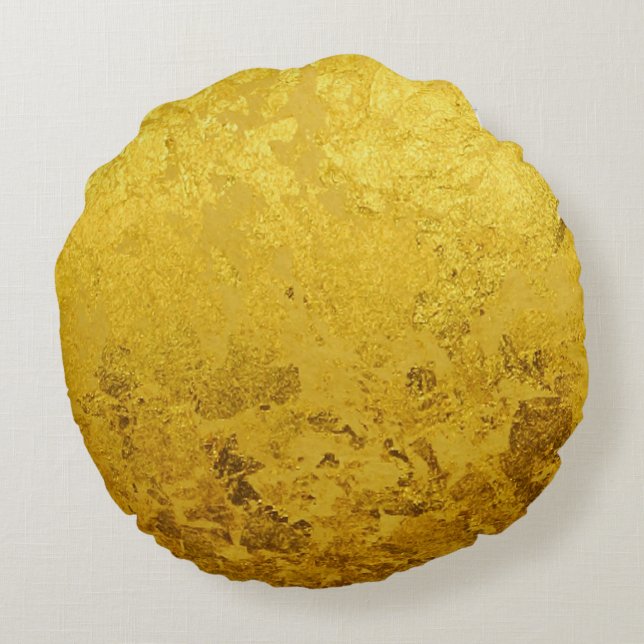 PURE GOLD LEAF Pattern + your text / photo Round Pillow (Back)
