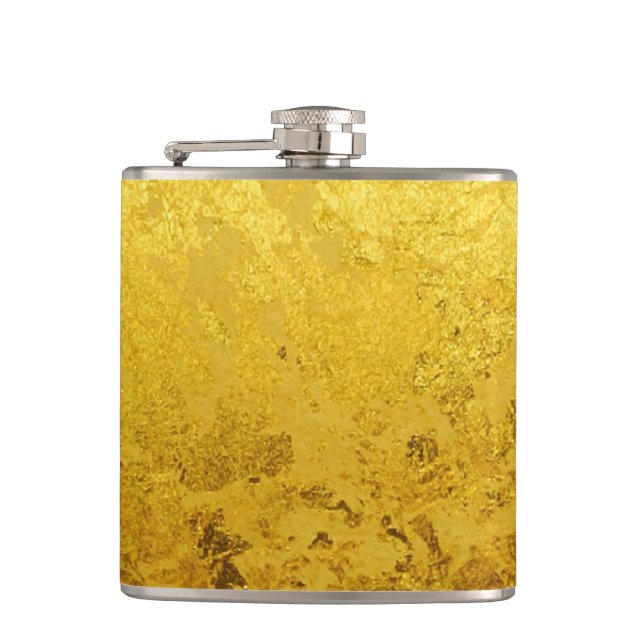 PURE GOLD pattern / gold leaf Hip Flask (Front)