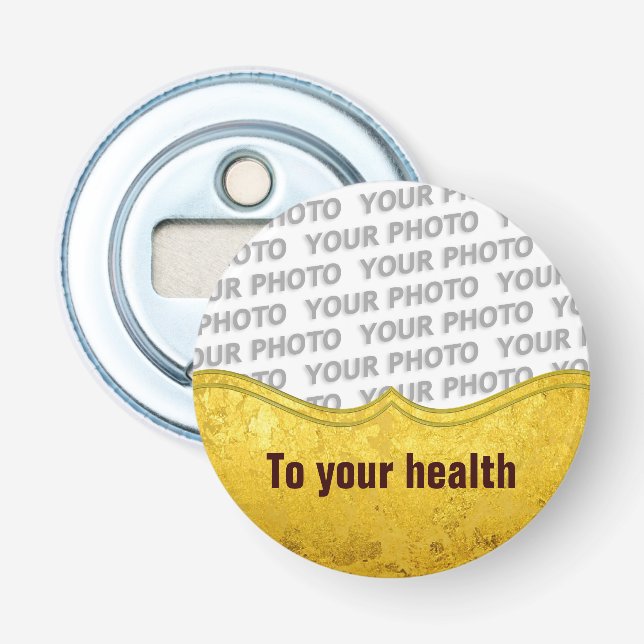 PURE GOLD pattern / gold leaf + your photo & text Bottle Opener (Front)