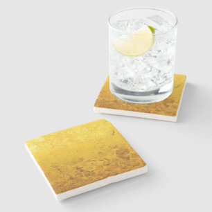 PURE GOLD pattern / gold leaf + your text / image Stone Coaster