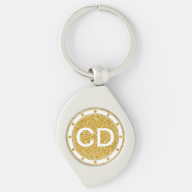 PURE GOLD Splatter Pattern + your image & monogram Keychain (Front)