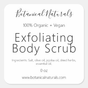 Pure Handmade Organic Vegan Body Scrub Labels