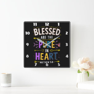 Pure Heart Blessings Square Wall Clock