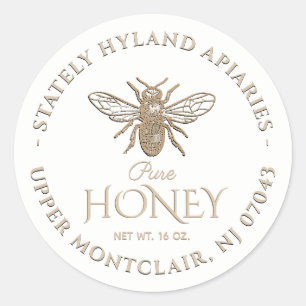 Pure Honey Label With French Bee Taupe Text