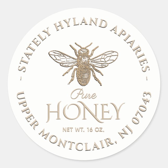Pure Honey Label With French Bee Taupe Text (Front)