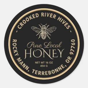 Pure Local Honey Label Black Gold Vintage Bee