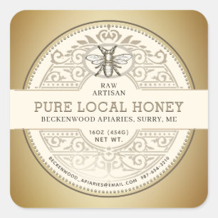 Pure Local Honey Ornate Label with Gold Gradient