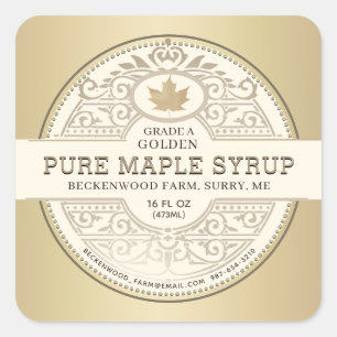 Pure Local Maple Syrup Ornate Label Metallic Gold 