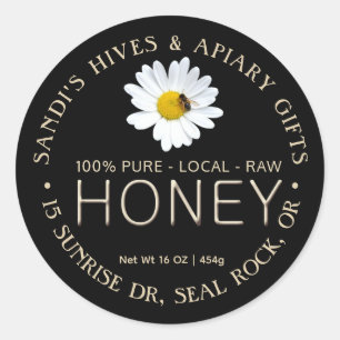 PURE LOCAL RAW HONEY étiquette avec marguerite et